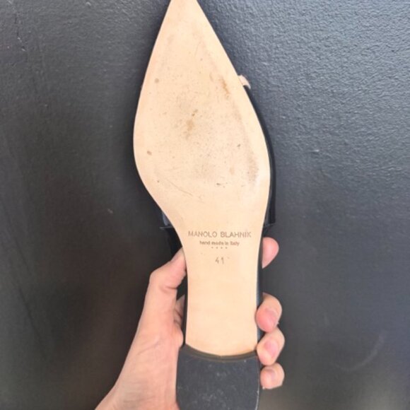 Manolo Blahnik Tuxaflat Slingback Flats Black Patent Leather 41 (US 11) - Picture 3 of 6